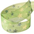 Schleifenband Weihnachten mit Sternen Geschenkband Grün mit Drahtkante 40mm 15m | Floristik24.de